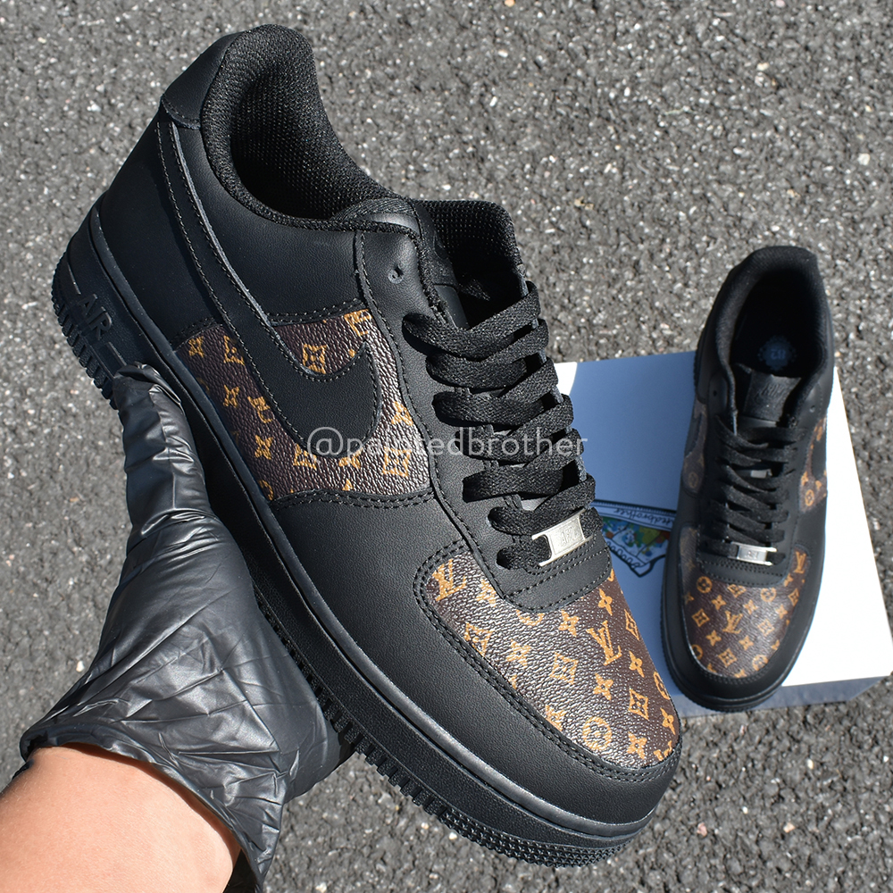 Custom Louis Vuitton LV Leather Nike Air Force 1 Black-paintedbrother