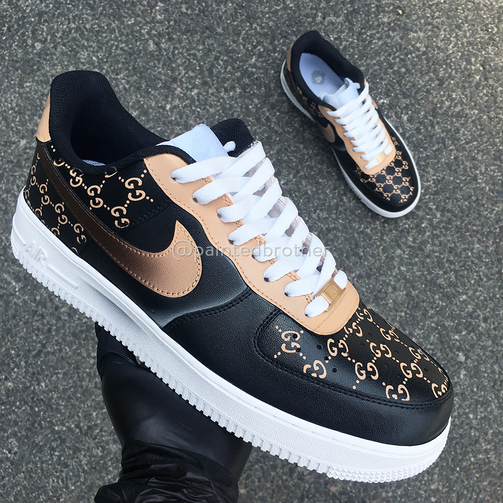 Custom Hand Painted Black Gucci Nike Air Force 1-paintedbrother
