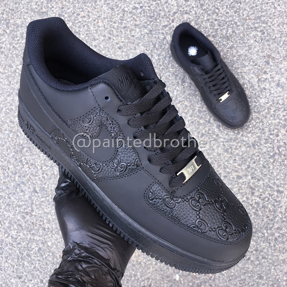 Custom GUCCI GG Leather Nike Air Force 1 All Black-paintedbrother