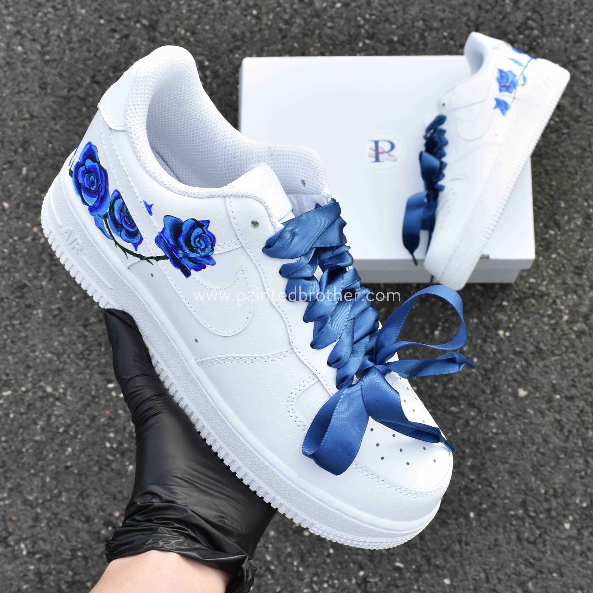 Cusom Shoes Delicate Blue Rose Design Custom Nike Air Force 1-paintedbrother