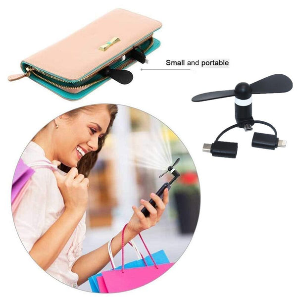Custom 3 in 1 Mini fan For Android, iPhone and Type C Device
