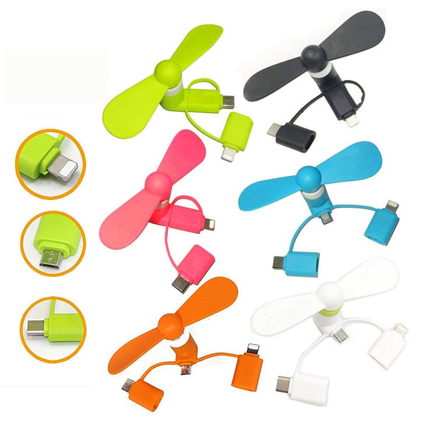 Custom 3 in 1 Mini fan For Android, iPhone and Type C Device