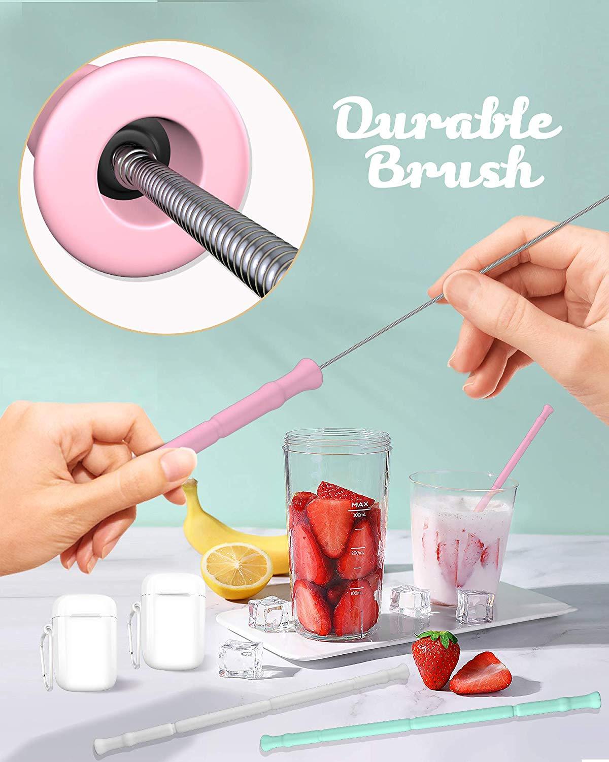 Wholesale Custom Logo Reusable Silicone Drinking Straws with Portable Case and Brush