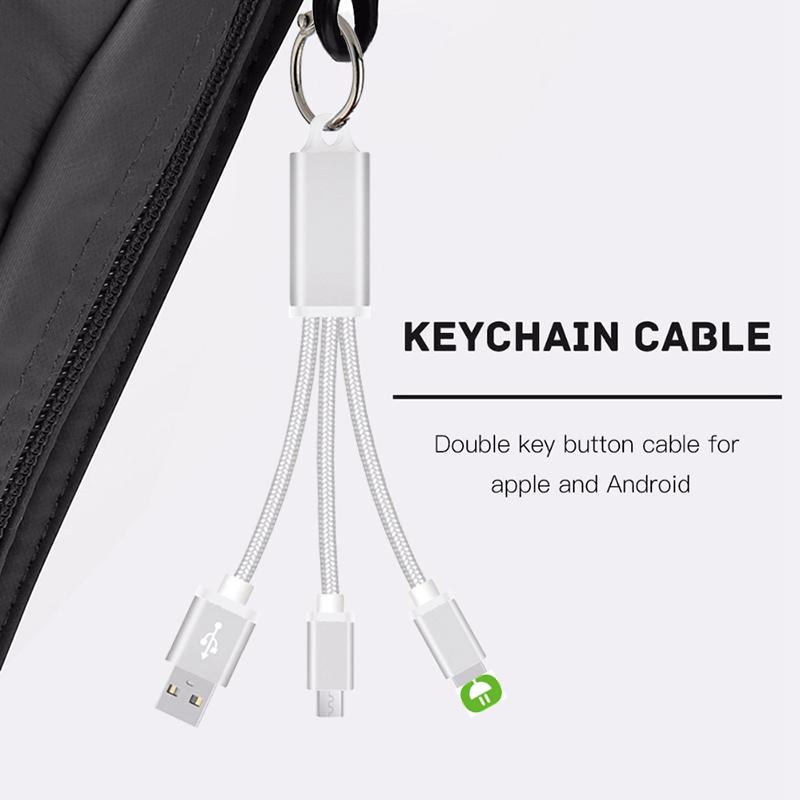 Custom logo Metal 3-in-1 Charging Cable with Key Ring Multi Usb Charger for iPhone/Android