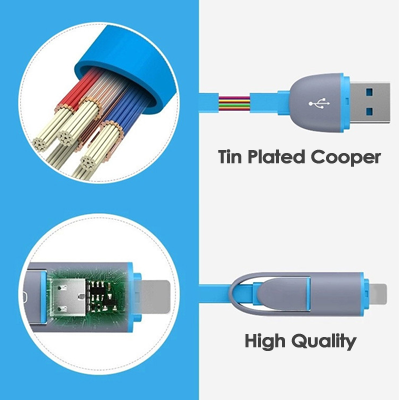 Customized Micro USB Cable Retractable Usb Charging Cable 2 in 1 USB B/C Cable for iPhone, Android