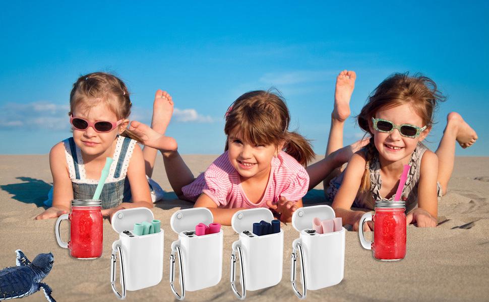 Factory Reusable Straw Custom Logo Collapsible Silicone Straws with Portable Case and Brush