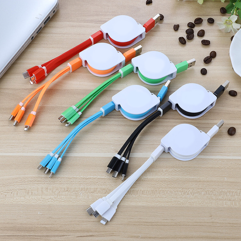 Customized 3-in-1 Retractable Charging Cable Fast Charging Dual USB Cable for phone