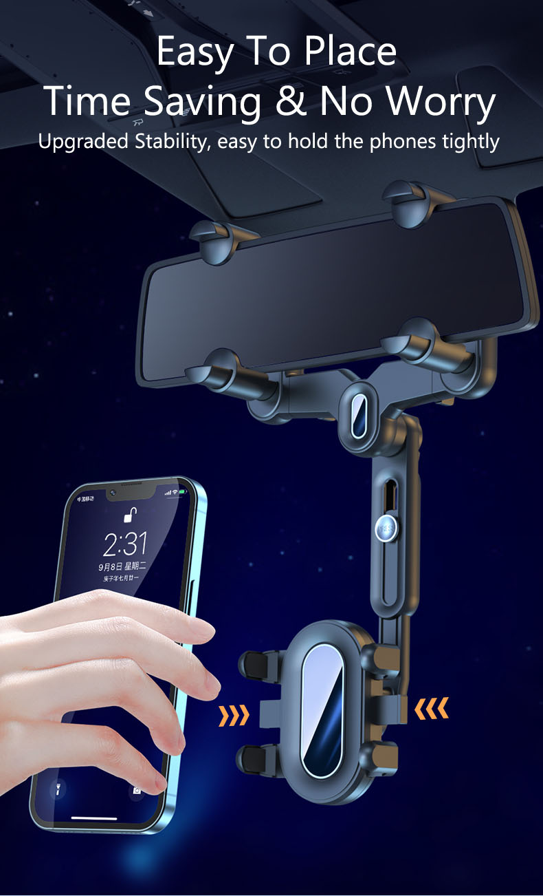 2022 New Coming 360 Degree Rotatable Phone Holder Stand Adjustable Mount for Rearview Mirror