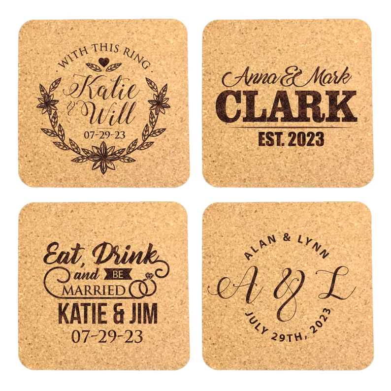 Wholesale Custom Cork Coasters Logo Printed Wedding Coasters 