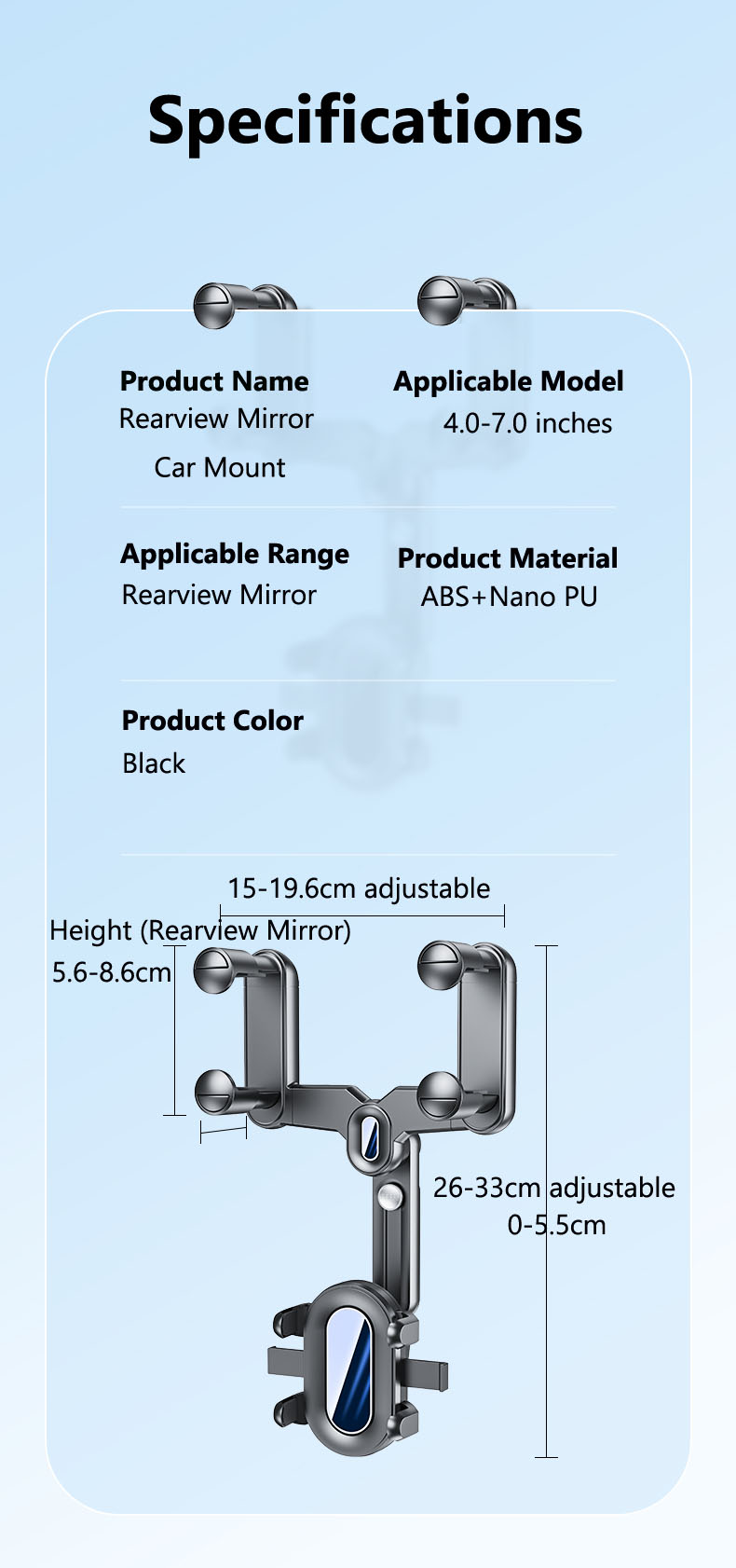 2022 New Coming 360 Degree Rotatable Phone Holder Stand Adjustable Mount for Rearview Mirror
