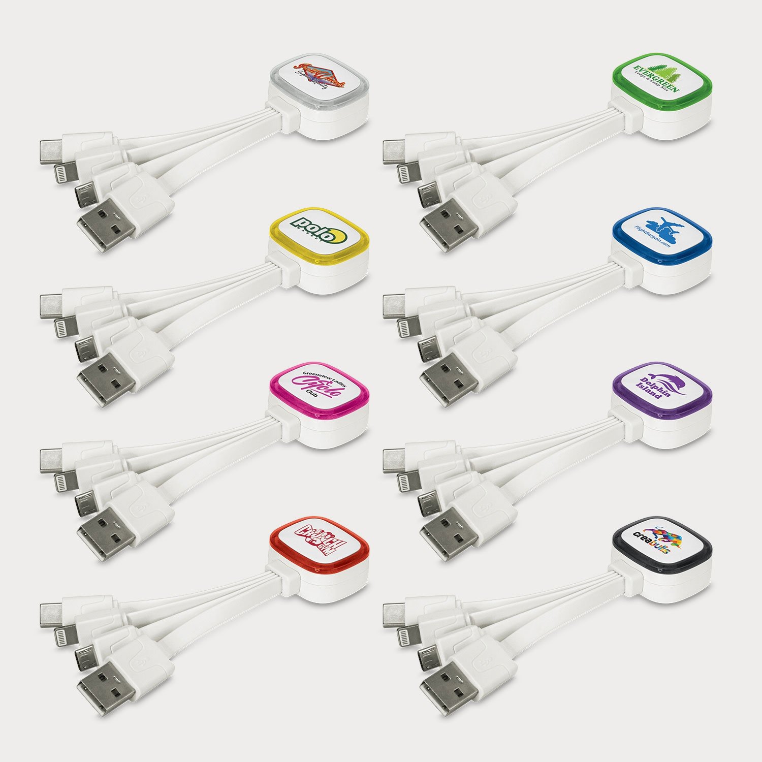 Custom Flashing 3-in-1 Charging Cable 3 way USB cable for iPhone for Android