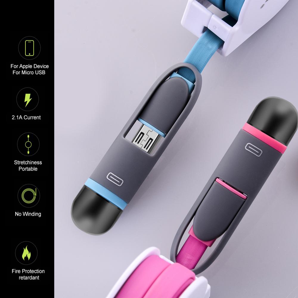 Customized Micro USB Cable Retractable Usb Charging Cable 2 in 1 USB B/C Cable for iPhone, Android