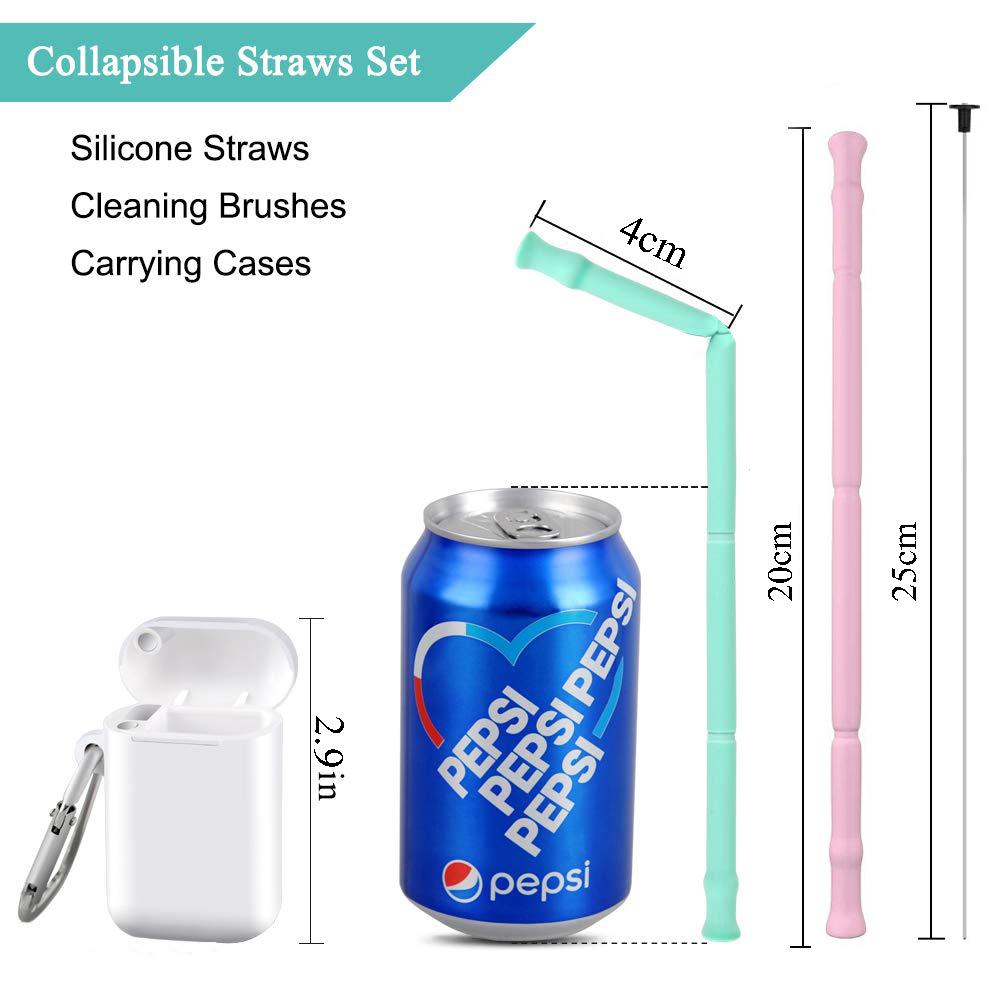 Factory Reusable Straw Custom Logo Collapsible Silicone Straws with Portable Case and Brush