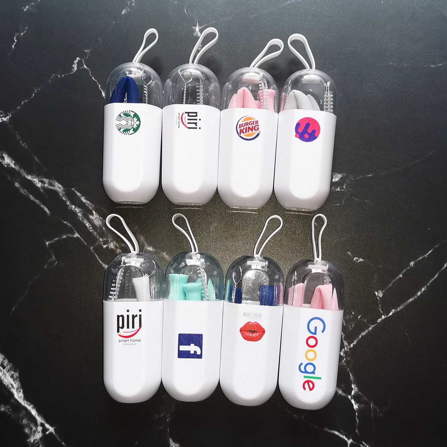 Wholesale Custom Logo Reusable Silicone Drinking Straws with Portable Case and Brush