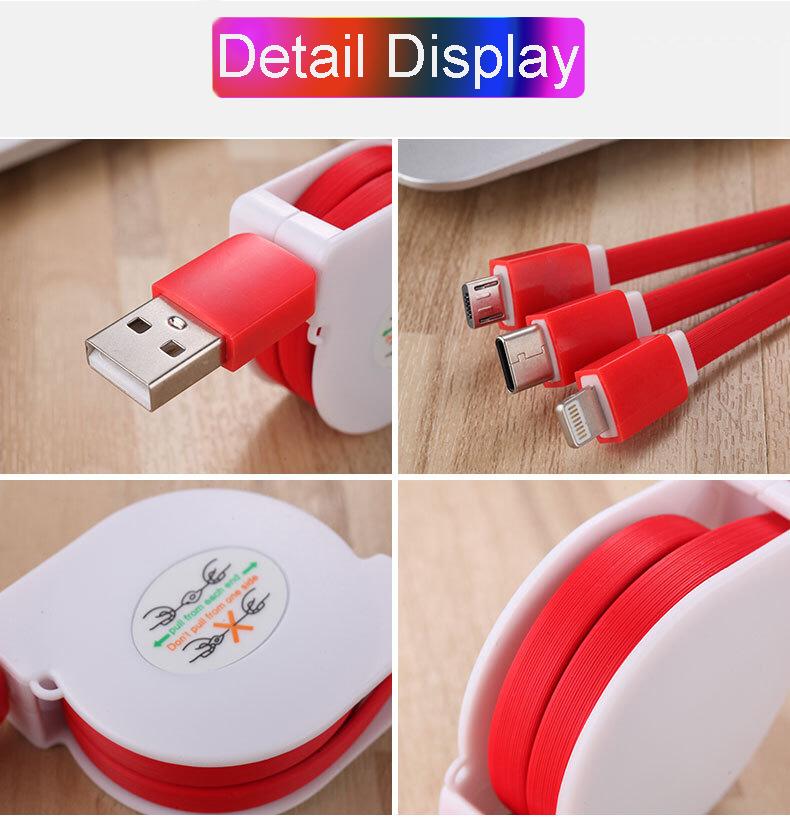 Customized 3-in-1 Retractable Charging Cable Fast Charging Dual USB Cable for phone