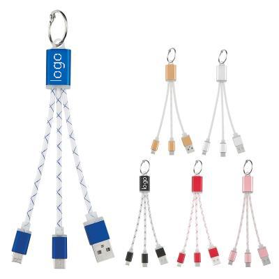 Custom logo Metal 3-in-1 Charging Cable with Key Ring Multi Usb Charger for iPhone/Android