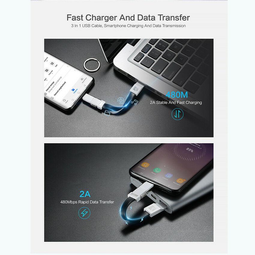 Portable 3 in 1 Charging Cable Custom Keychain Phone Charger Magnetic USB Cable 