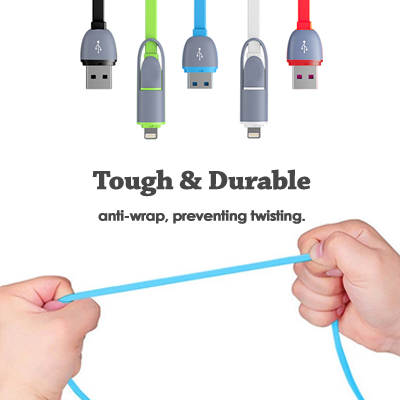Customized Micro USB Cable Retractable Usb Charging Cable 2 in 1 USB B/C Cable for iPhone, Android