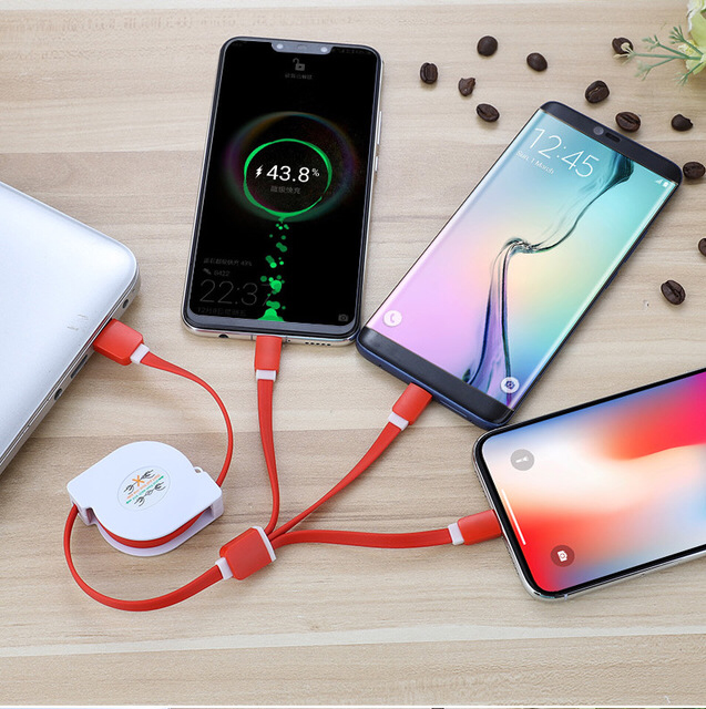 Customized 3-in-1 Retractable Charging Cable Fast Charging Dual USB Cable for phone