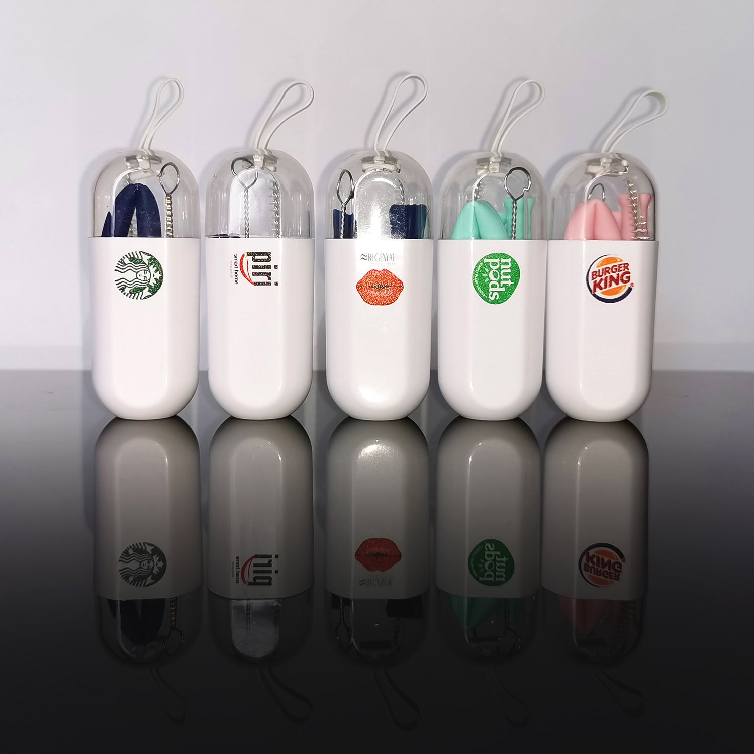 Wholesale Custom Logo Reusable Silicone Drinking Straws with Portable Case and Brush