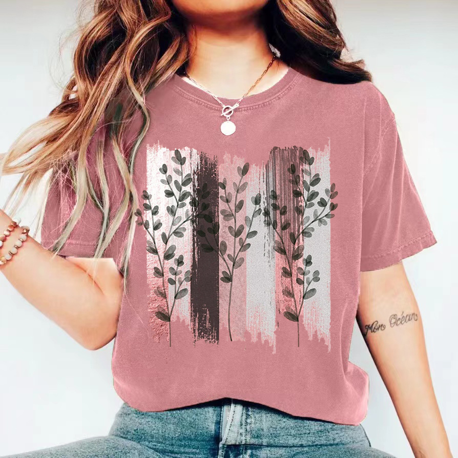 Modern Brush Strokes with Mauve Flowers T-shirt