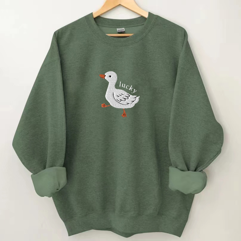 Embroidered Lucky Duck Sweatshirt