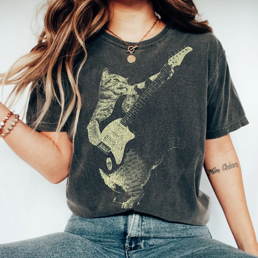 Cat and Guitar Music T-shirt
