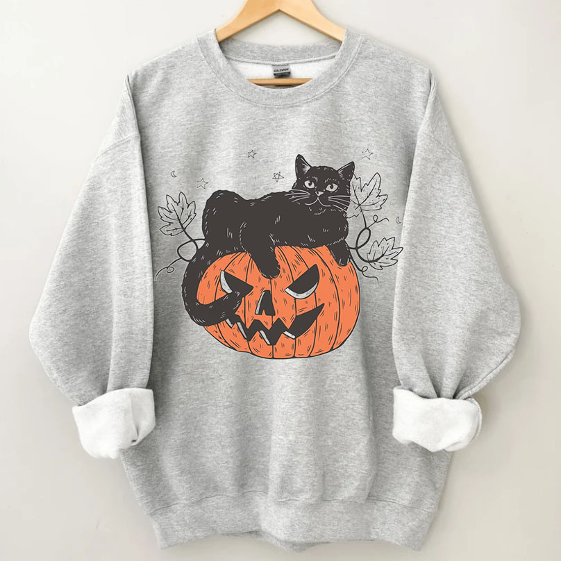 Black Cat on Pumpkin Sweatshirt