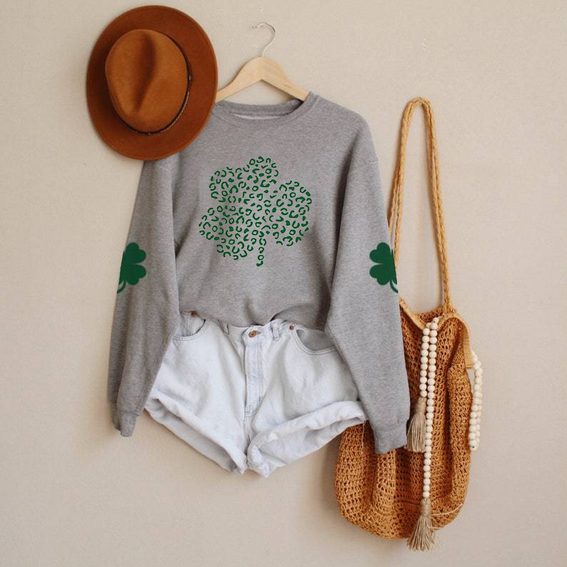 Leopard Shamrock Sweatshirt-Grey
