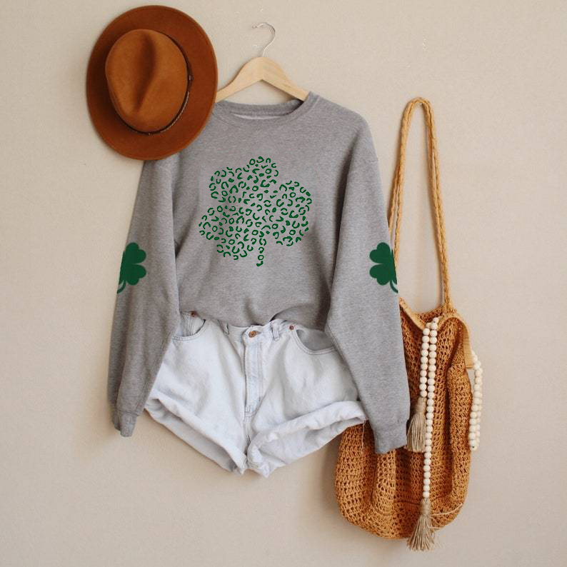 Leopard Shamrock Sweatshirt-Grey