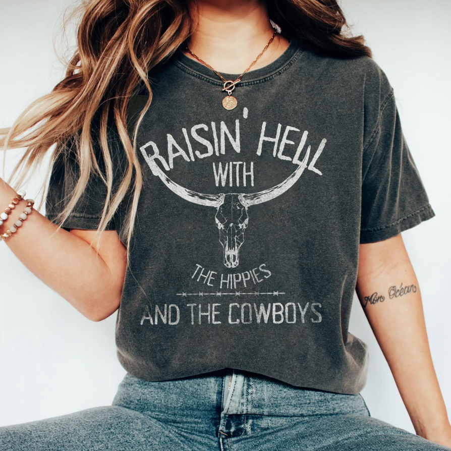 Raisin Hell With The Hippies Western Graphic 