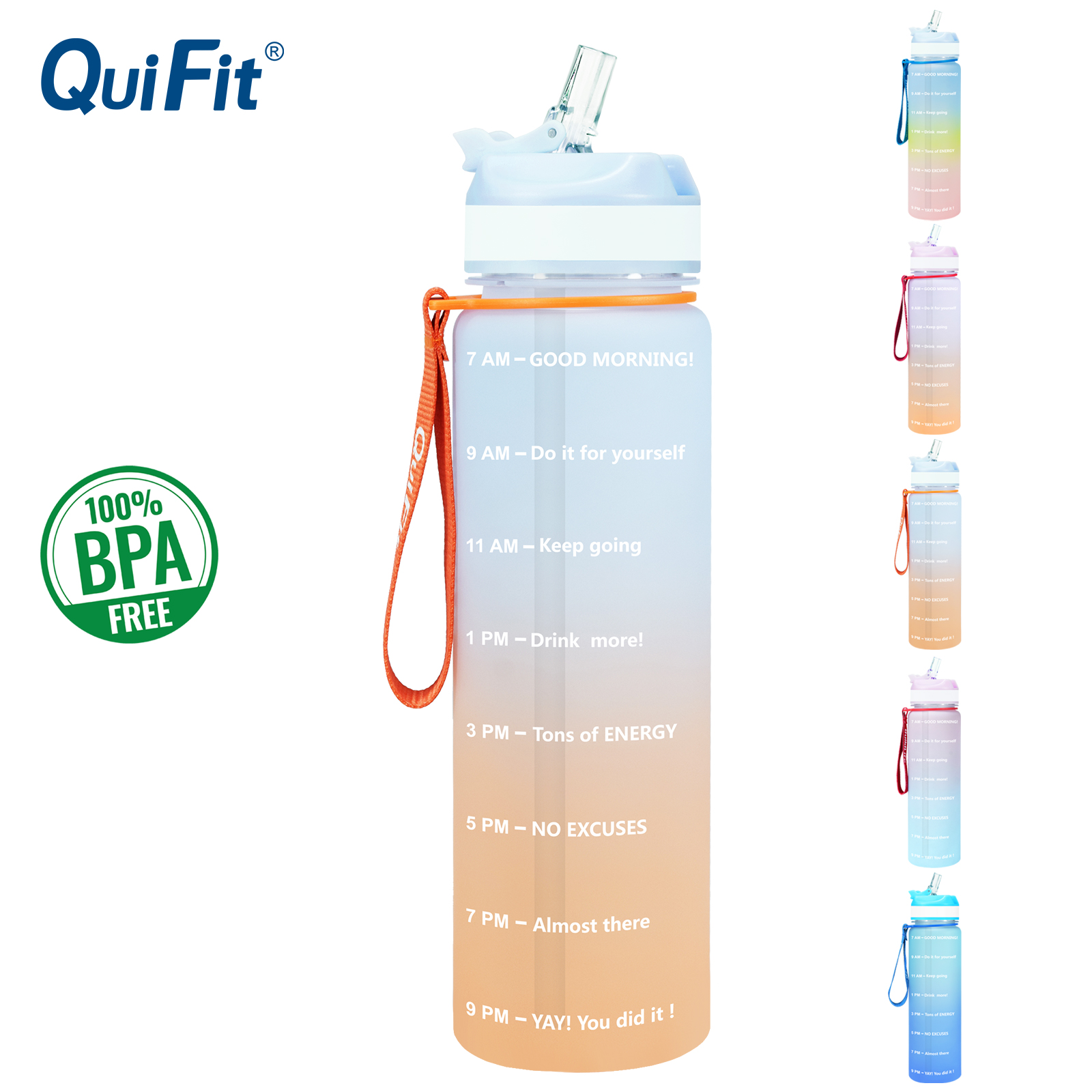 ecologica con scritte di incoraggiamento per bere e manico Borraccia XL da 2 litri QuiFit in plastica tritan priva di BPA