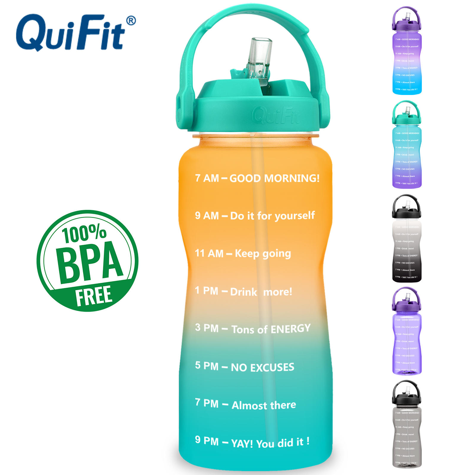 QuiFit 2L/64OZ Straw Cap Tritan Water Bottles