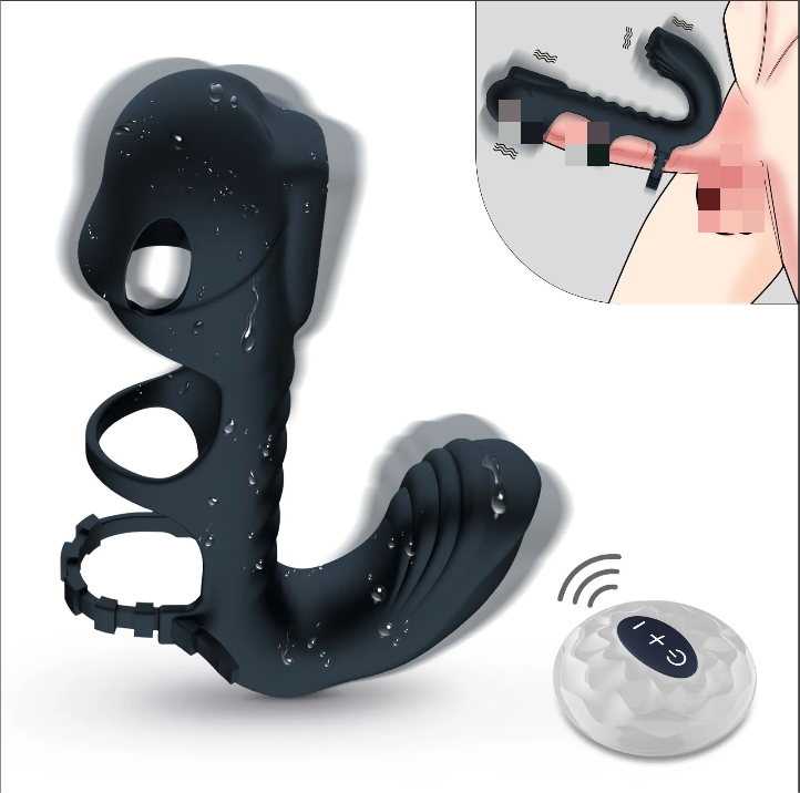 Men's penis ring with remote control, the three rings have a very stro