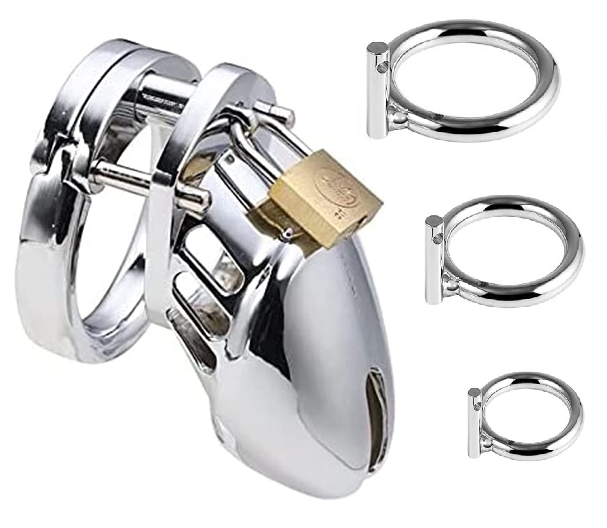 Male Chastity Device Cock Cage - Average Size Chastity Cage with 3 Active Rings & Keys Adult Sex Toy for Men Penis Exercise (Silvery)