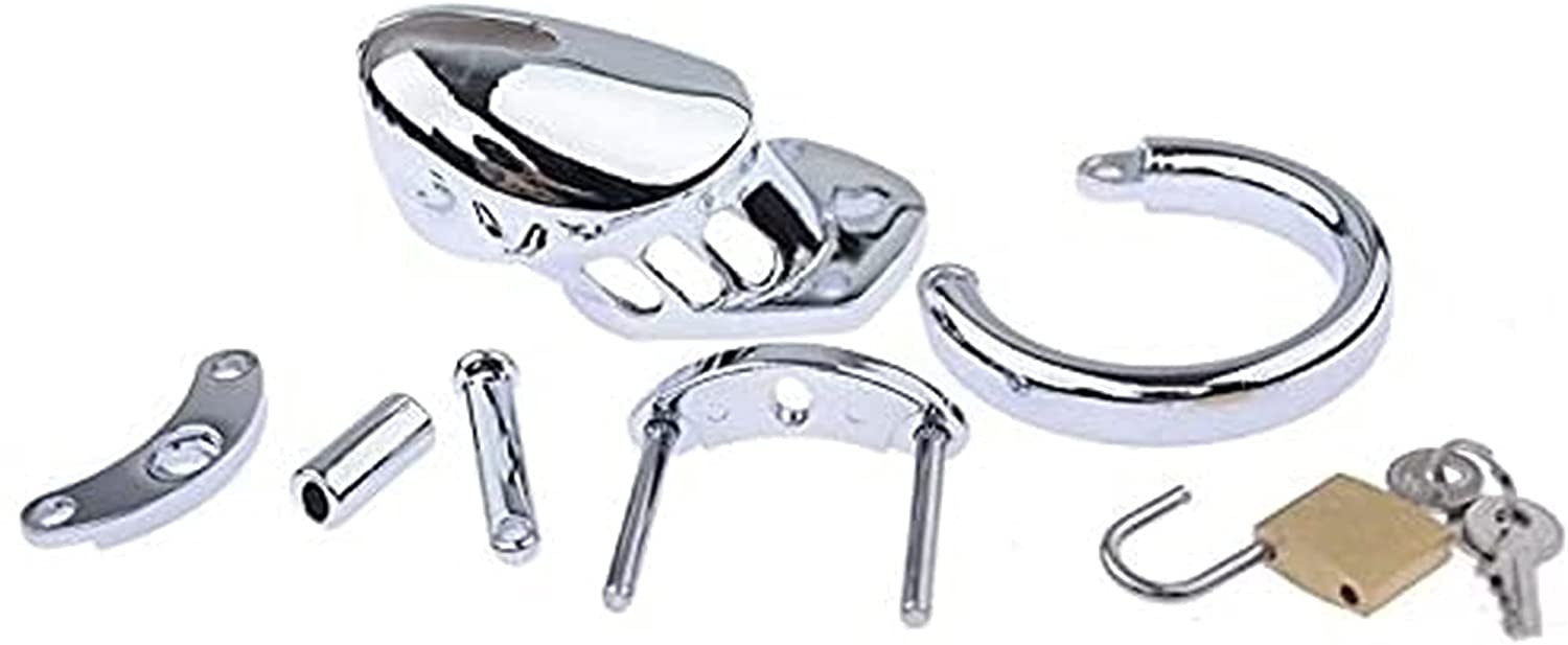 Male Chastity Device Cock Cage - Average Size Chastity Cage with 3 Active Rings & Keys Adult Sex Toy for Men Penis Exercise (Silvery)