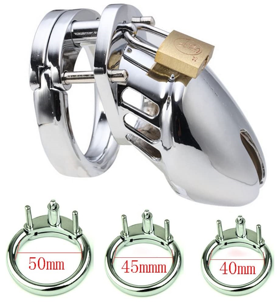 Male Chastity Device Cock Cage - Average Size Chastity Cage with 3 Active Rings & Keys Adult Sex Toy for Men Penis Exercise (Silvery)