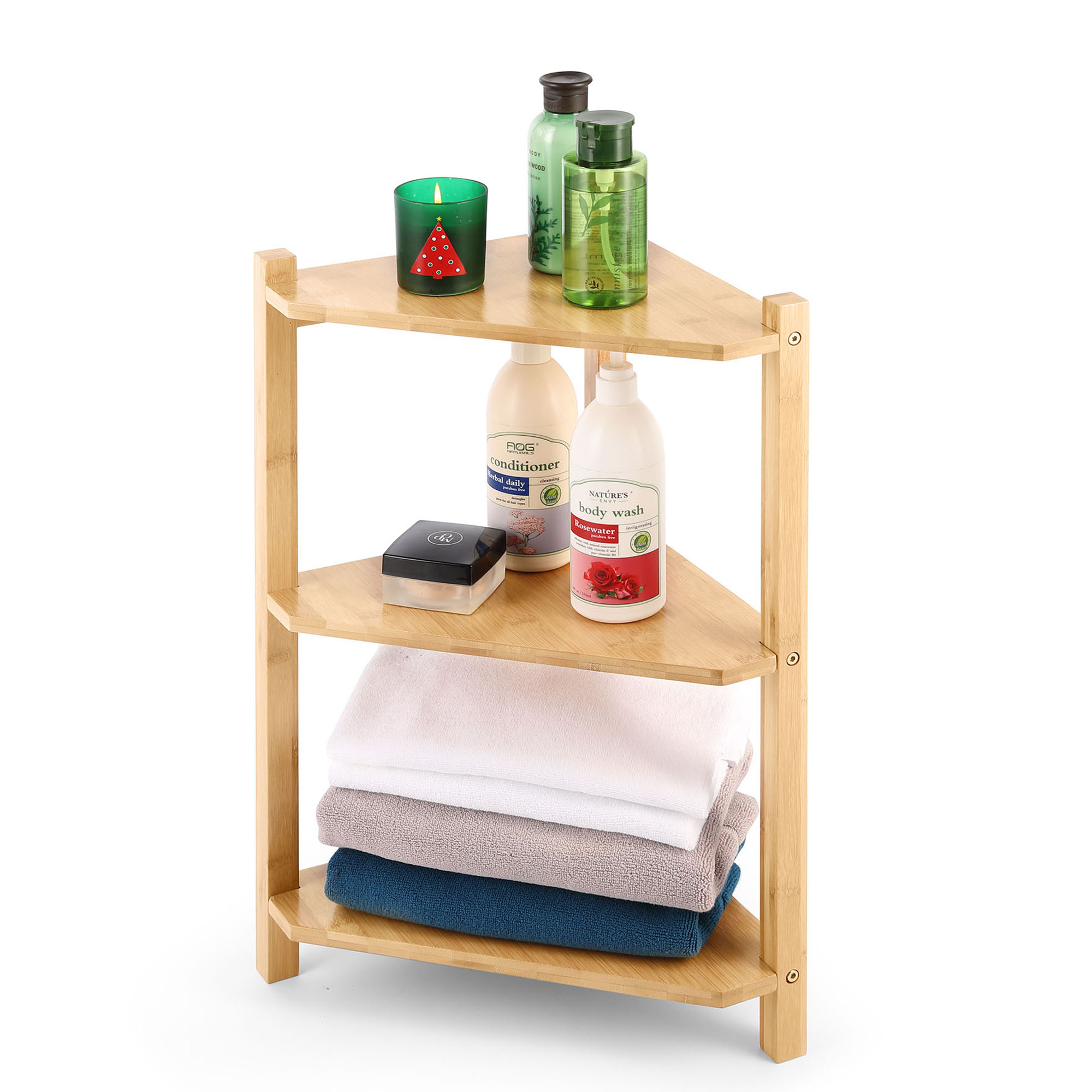 HYNAWIN Bamboo Corner Shower Caddy Bathroom Bench Sturdy Waterproof Stool  with Shelf Foot Stool Bathroom Storage Caddy-Indoor Outdoor Storage  Bench,Plant Stand 