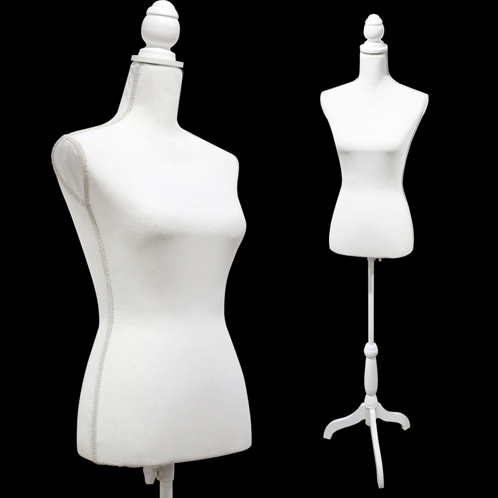 Nattork Female Mannequin Torso Dress Form White Adjustable Tripod Stand Display Classic Style 