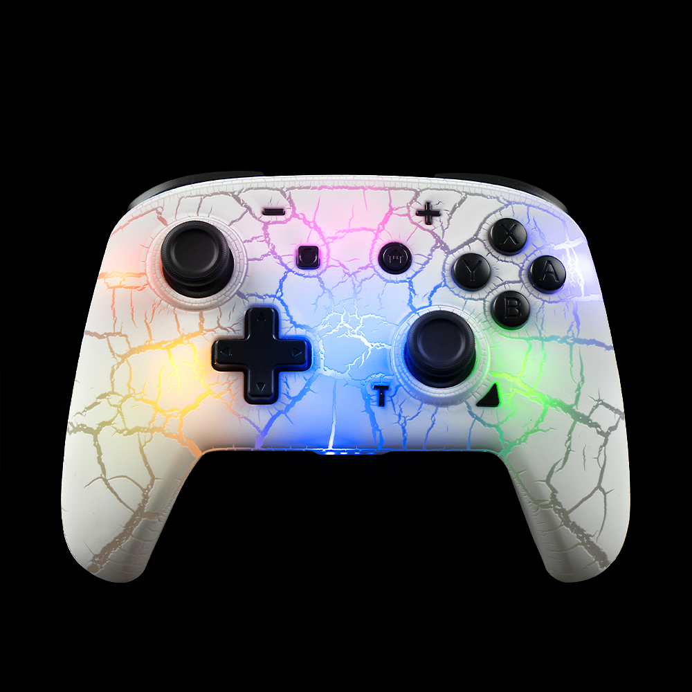 NYXI Ice Cracking Style Wireless Switch Pro Controller Compatible with Switch/Switch OLED with 8 Color LED Lights