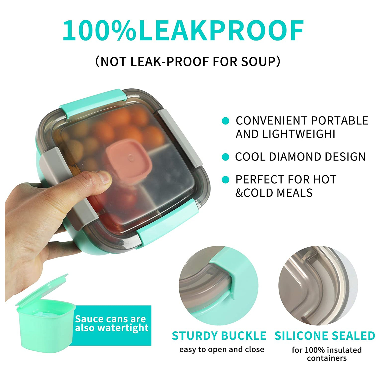 Shopwithgreen 52 OZ to Go Salad Container Lunch Container with 3-Compartment - Green-3 pcs-shopwithgreen