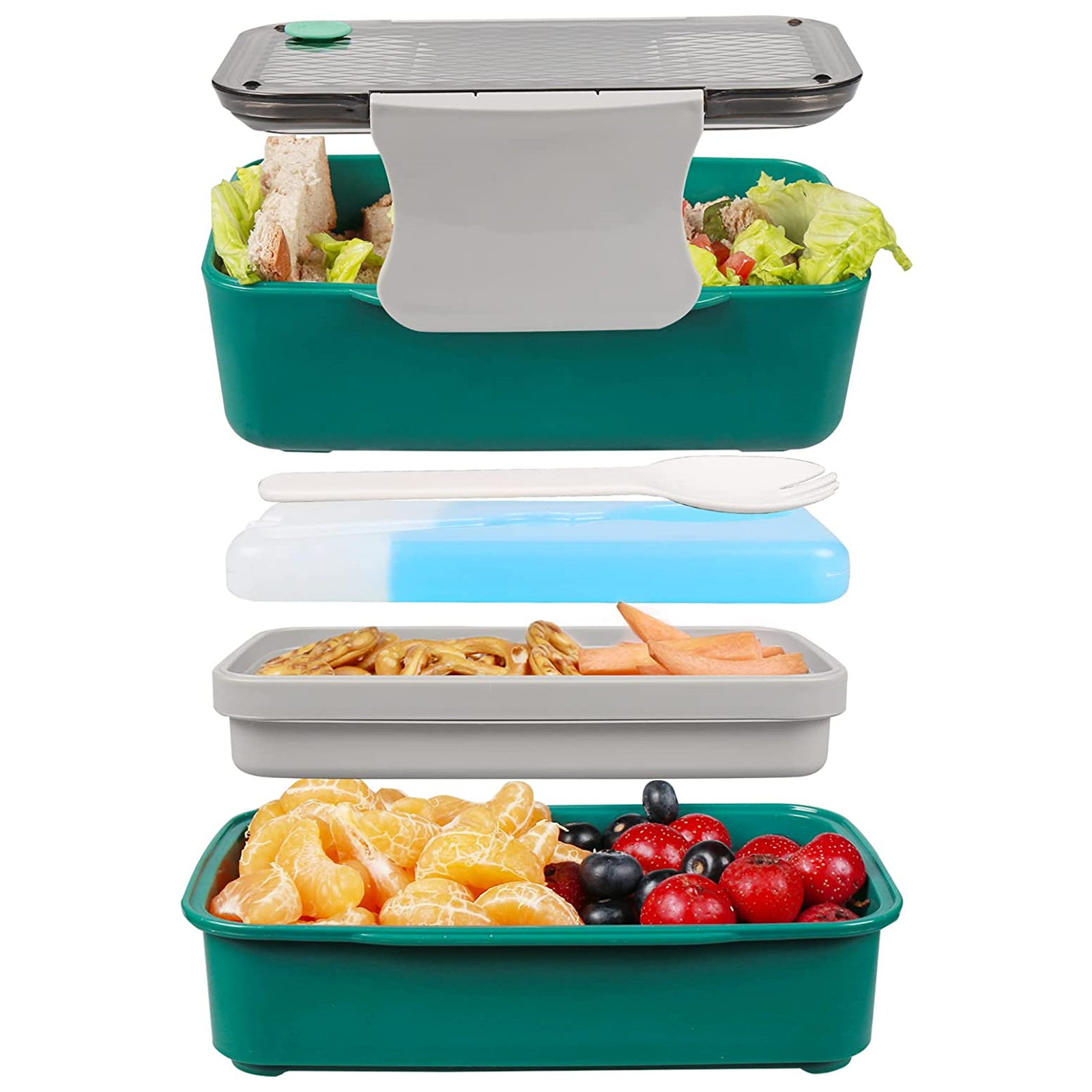 Shopwithgreen Lunch Container with Removable Ice Pack and Fork - Green-shopwithgreen