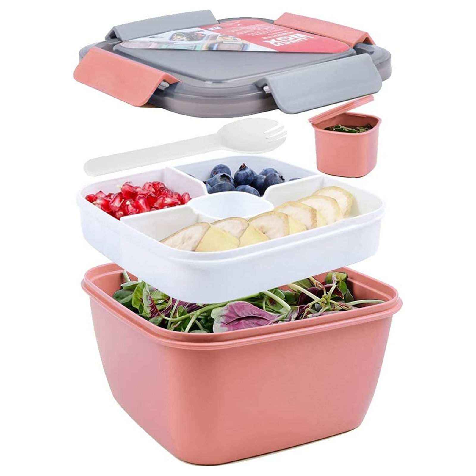 Shopwithgreen 52 OZ to Go Salad Container Lunch Container with 3-Compartment - Pink-shopwithgreen