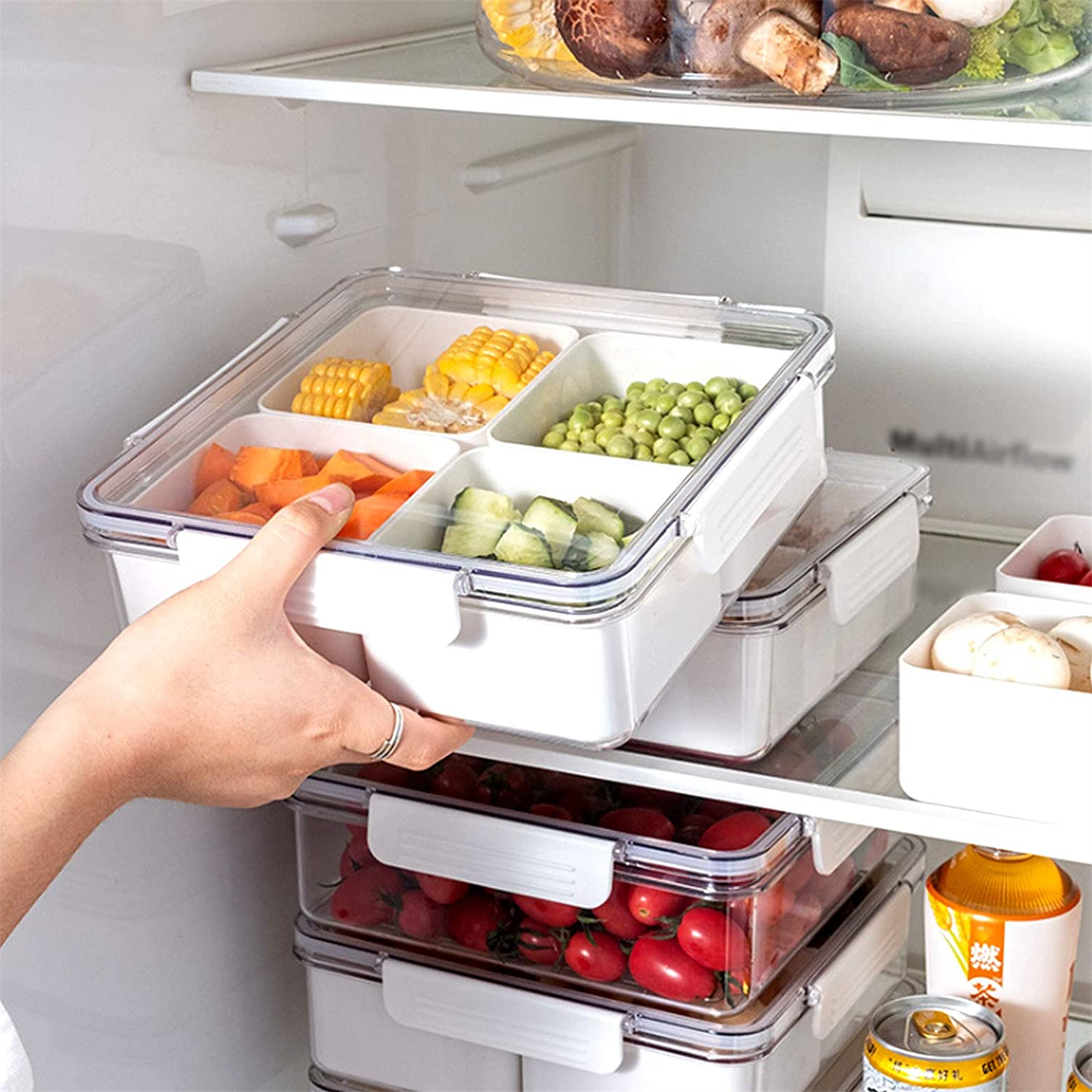 Shopwithgreen Divided Serving Tray with Lid & 4 Compartment Removable Dividers - Square Transparent-shopwithgreen