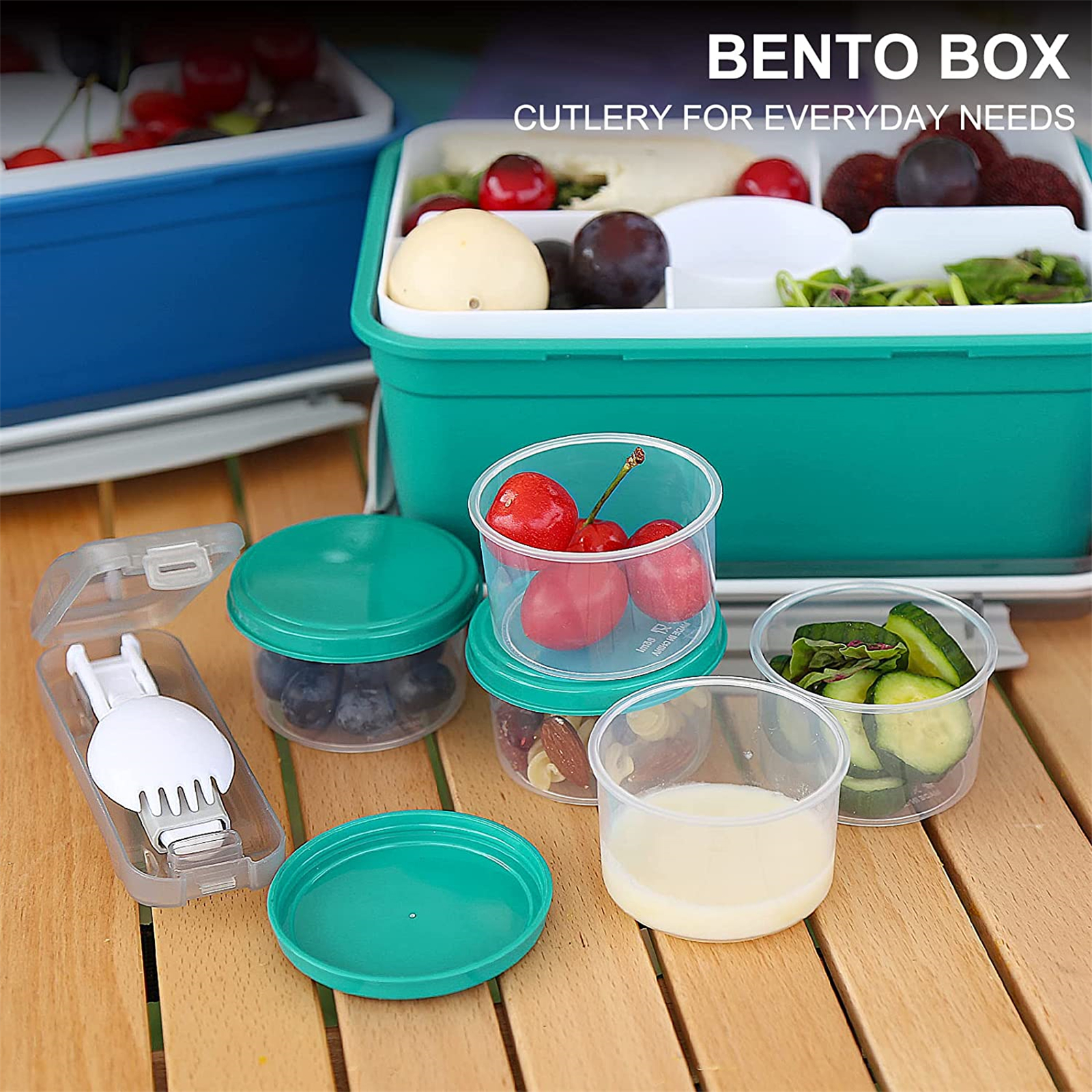 Shopwithgreen Salad Food Storage Container to Go 64oz with 5-Compartment 3 pcs - Dark Green & Rose Red & Dark Blue-shopwithgreen