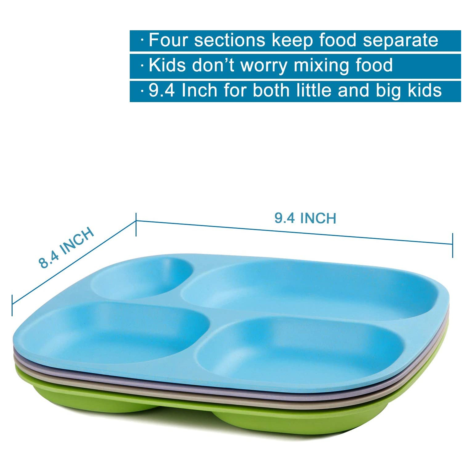 Shopwithgreen Bamboo Kids Divided Plates Set 9.4 inch 4 pcs-shopwithgreen