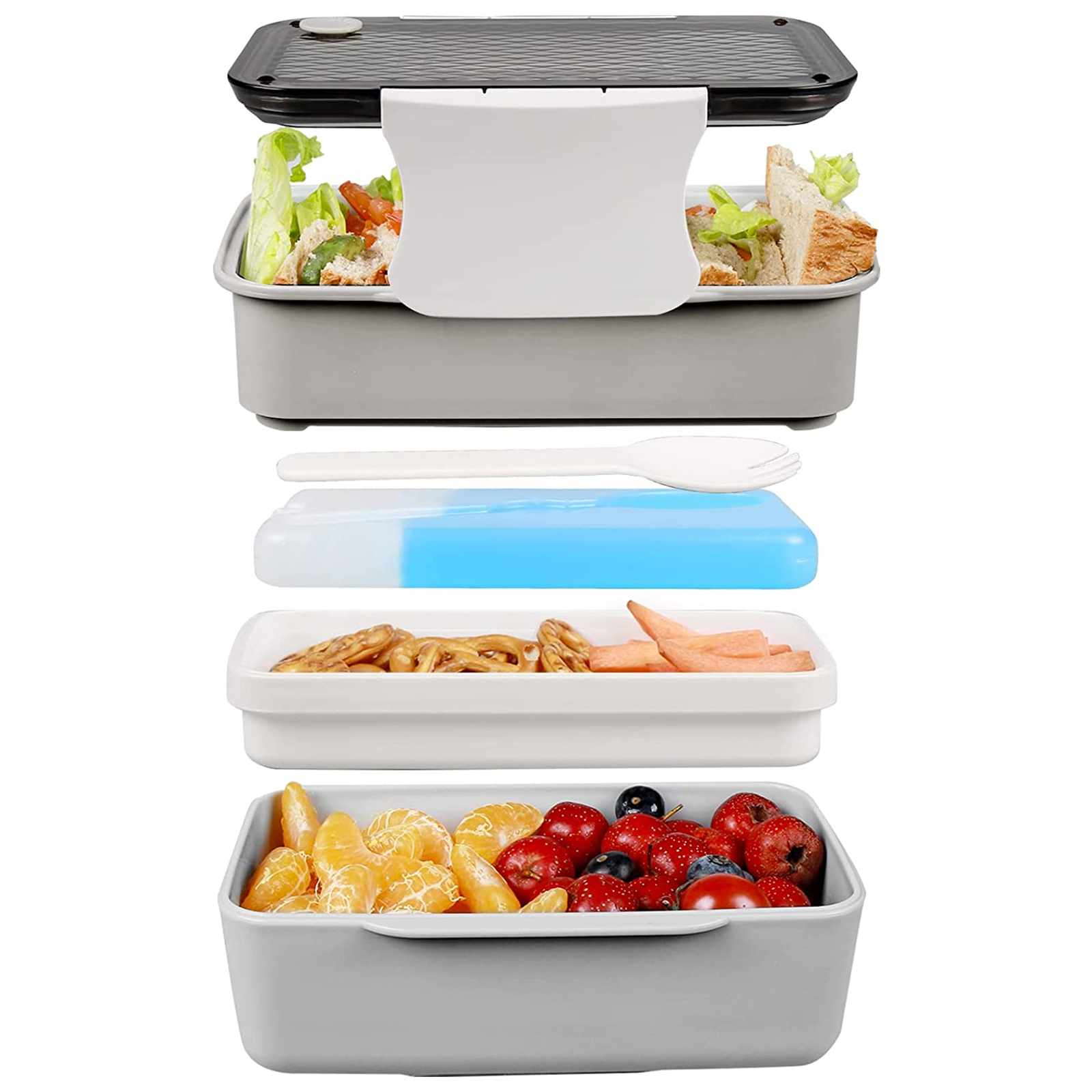Shopwithgreen Lunch Container with Removable Ice Pack and Fork - Grey-shopwithgreen