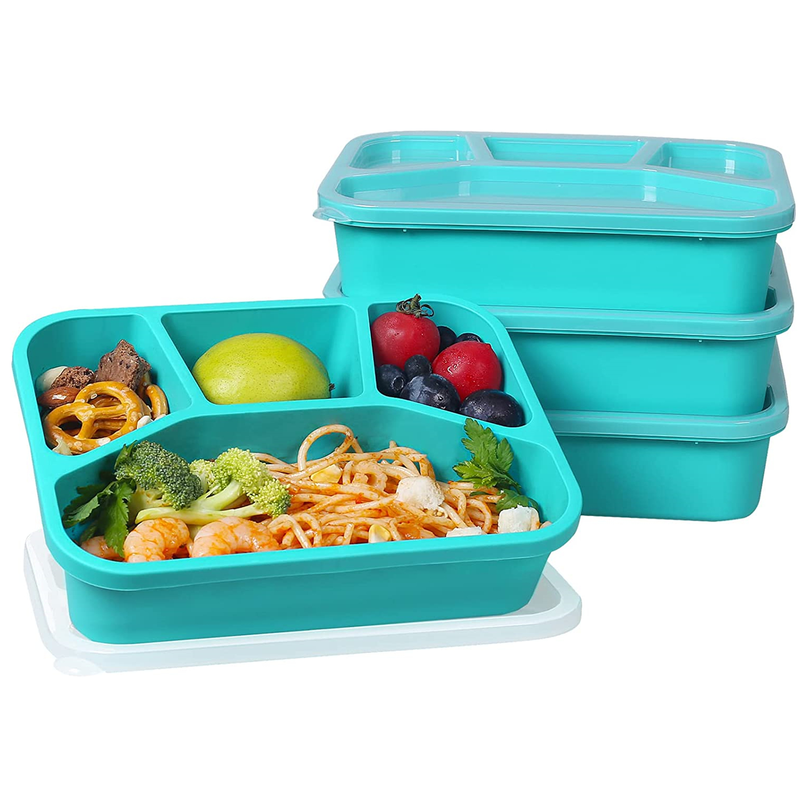 Shopwithgreen Meal Prep Plastic Lunch Containers with 4 Compartments 4 pcs - Light Blue-shopwithgreen