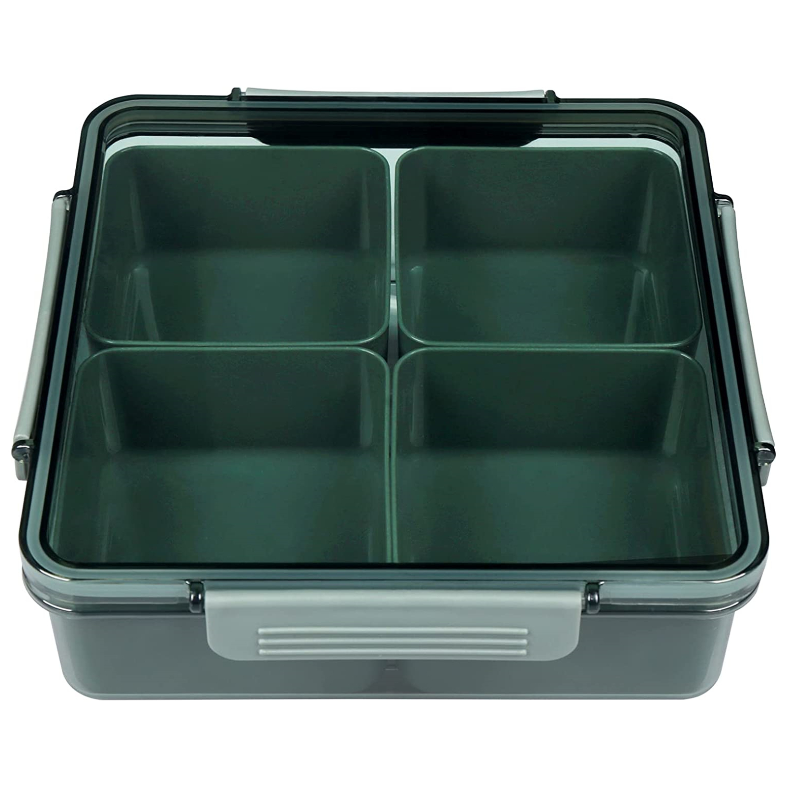 Shopwithgreen Divided Serving Tray with Lid & 4 Compartment Removable Dividers - Square Green-shopwithgreen