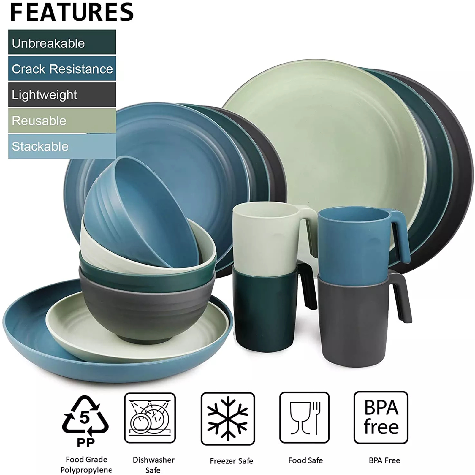 Shopwithgreen Lightweight & Unbreakable Plastic Dinnerware Sets - 16 PCS-shopwithgreen